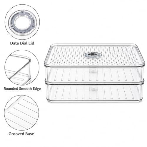2 Layers Cheese Lunch Meat Storage Container for Fridge,Deli Food Storage Container with Lids,Refrigerator Organizers and Storage for Cheese,Cold Cuts, Bacon,Ham,Sandwich Meat Keeper