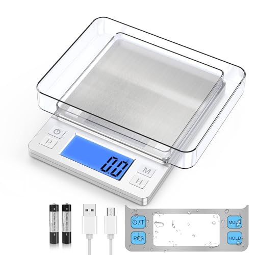 BOMATA Upgraded Small Food Scale, 0.1 g/0.001 oz High Precision, 3000 g/6.6 lb, with New Hold Function and Larger Display, USB Rechargeable, Digital Kitchen Scale for Small Item, Jewelry. Sliver - size: 0.1g/3kg Silver