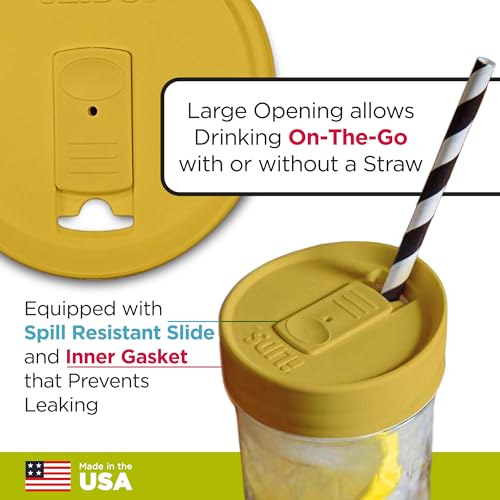 Mason Jar Drink Lid, Wide Mouth, USA Made, Yellow, Pack of 2 - color: Yellow