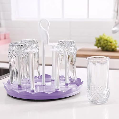 Bottle Drying Rack,Swan Cup Holder,Mug Holder with Rotating Drain Tray;Stylish Swan Head Design;Ideal for Kitchen,Dining,Living Room;Coffee Mug Holder(Purple)