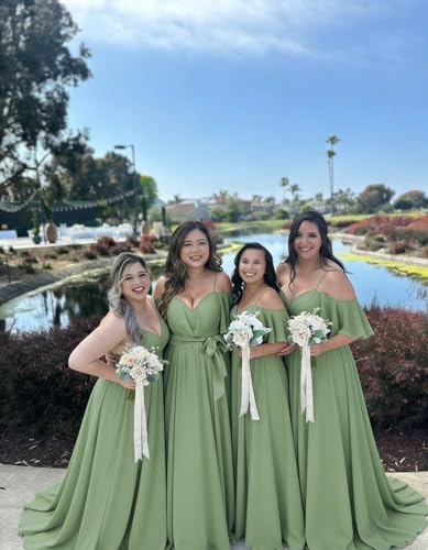 Plus Size V Neck Bridesmaid Dress with Pockets Flutter Sleeve Pleated Formal Evening Dresses ZU125 - color: Sage, size: 28 Plus