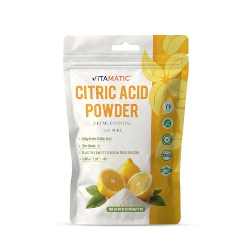 Vitamatic Citric Acid Powder 5 lb (80 oz) – 100% Pure Anhydrous Crystalline Granules, Food Grade, Easy Dissolving for Cooking, Baking, Cleaning & Preserving