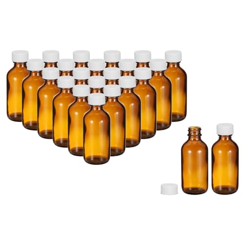 PATIKIL 2oz(60ml) Glass Sample Bottles, 24Pcs Round Bottle Dispensing Bottles with White Poly Cone Cap for Reagent Liquids, Essential Oils, Perfume, Amber - color: Amber,White, size: 2 oz