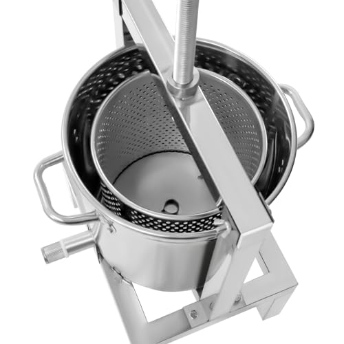 DYRABREST Fruit Wine Presser 2.6Gal/10L Manual Wine Presser Large Fruit Honey Presser Stainless Steel Honey Extractor Beeswax Presser Apple Crusher Cider Press for Juice and Wine Beeswax Making