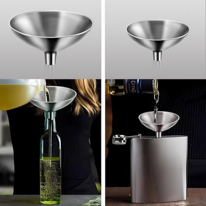 Serinar 2 Piece Small Stainless Steel Filling Mini Funnel, Flask Funnel, Large for Kitchen, Small for Flask, Essential Oil Delivery