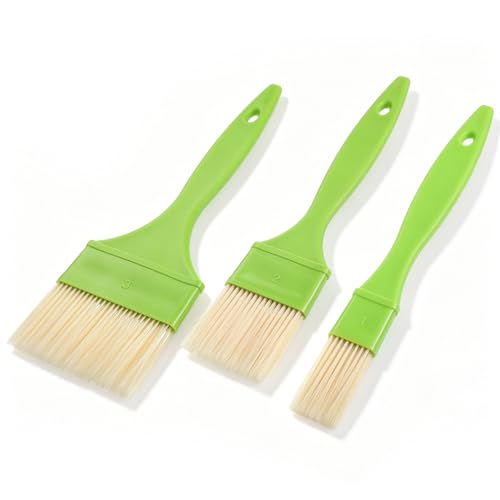 3 Pcs 1/2/3 inch Pastry Brush Set, Bristle Basting Brushes for Cooking | Plastic Handle Butter Brush, Kitchen Brushes for Oil, BBQ Grill, Egg, Butter Sauce, Baking, with Hang Hole Design