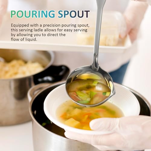 MAGICLULU Soup Ladle with Pouring Spout 12.00 Inch Long Handle Soup Spoon Deep Serving Spoon for Gravy Hot Pot Restaurant Kitchen Serving Utensil Hanging Hole