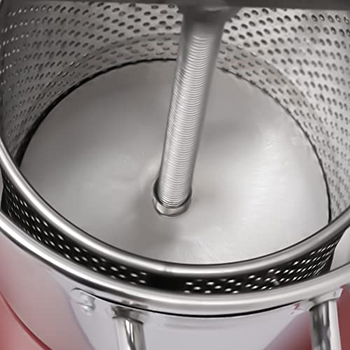 Manual Fruit and Honey Press, Stainless Steel Juice Extractor for Beekeeping Wine Cider Grape Apple, 13.25L Capacity with T-Handle Screw Press and Adjustable Stand, 29.1 lbs