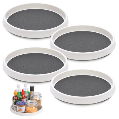 Lazy Susan 턴테이블, 4개 세트, 25.4cm(10인치) 미끄럼 방지 Lazy Susan 정리함, 캐비닛, 식료품 저장실 정리, 주방 보관, 욕실 싱크 캐비닛, 냉장고, 조리대, 향신료 랙(4팩 25.4cm(10인치)) - size: Grey 10 In 4 Pack