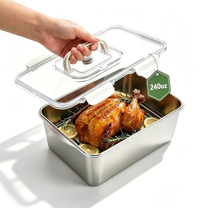 Extra Large 304 Stainless Steel Food Storage Container 7000 ML/240oz – Airtight Leakproof Lid for Roasting Turkey, Kimchi, Baking Casserole, Fruits, Picnic Party – BPA Free, Dishwasher Safe - size: 7000ml Only