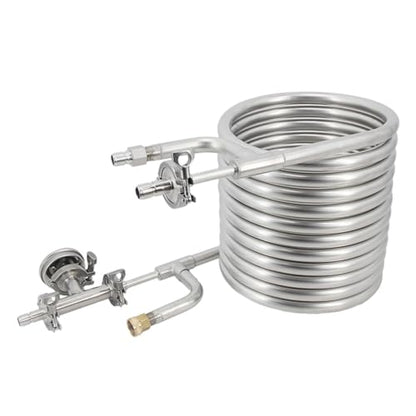 Stainless Steel 304 1Pcs Immersion Wort Chiller,Convoluted Counterflow Wort Chiller Package Male Quick Disconnects with Inline Thermometer