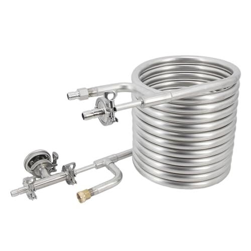 Stainless Steel 304 Immersion Wort Chiller,Wort Chiller Set, Quick Disconnects with Inline Thermometer