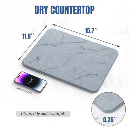 Quick Dry Stone Drying Mat for Kitchen Counter, Water-Absorbent Diatomaceous Dish Drying Mats, Multi-Purpose Stone Drying Tray for Cups Dishes Bottles, Ash-Marble - color: ash-marble