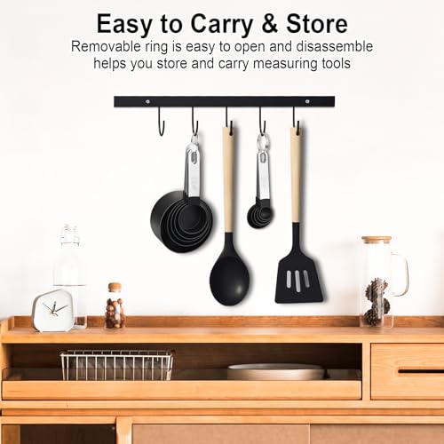 Measuring Cups and Spoons Set, 10 Pieces Nesting Measure Tools, Kitchen Essentials Gadgets with Stainless Steel Handle for Dry & Liquid Ingredient, Black - color: Black 10 Pcs