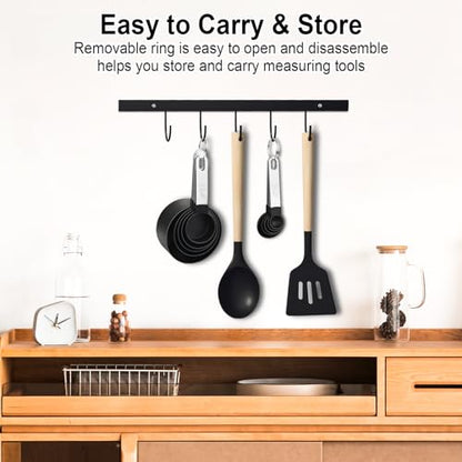 Measuring Cups and Spoons Set, 10 Pieces Nesting Measure Tools, Kitchen Essentials Gadgets with Stainless Steel Handle for Dry & Liquid Ingredient, Black - color: Black 10 Pcs