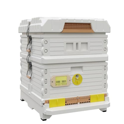 Apimaye Ergo Insulated 10 Frame Hybrid 1 Deep 1 Medium Beehive Set (White Body Yellow Entrance)