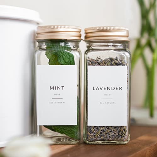 Minimalist Spice Labels for Glass Jars - 142 Spice Jar Labels Preprinted Waterproof, White Rectangle Herb Stickers, Seasoning Herb Containers Kitchen Pantry Organization - style: Minimalist Spice Labels