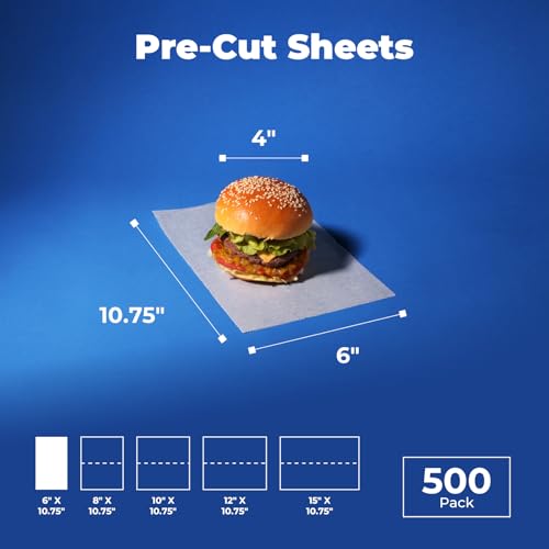 Fit Meal Prep [500 Pack] 6 x 10.75" Wax Paper Sheets for Food, Interfolded Precut Deli Paper, Pop Up Grease-Proof Sandwich Paper Wraps, Waterproof for Lunch, Food Basket, Microwave Cover, BBQ - size: 6 x 10.75"