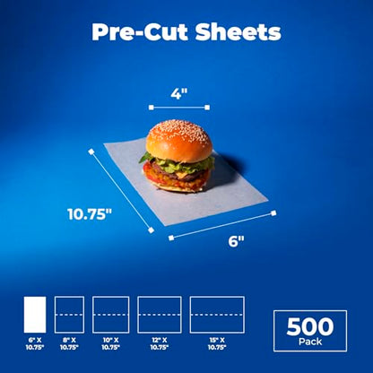 Fit Meal Prep [500 Pack] 6 x 10.75" Wax Paper Sheets for Food, Interfolded Precut Deli Paper, Pop Up Grease-Proof Sandwich Paper Wraps, Waterproof for Lunch, Food Basket, Microwave Cover, BBQ - size: 6 x 10.75"