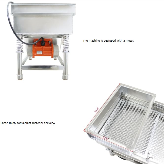 110V Linear Vibrating Sieve,Stainless Steel Linear Vibratory Screener with Dual Outlets & 0.08”x0.79” Slotted Screen,for High-Efficiency Screening of Grains,Plastics,Sand,Gravel,80W