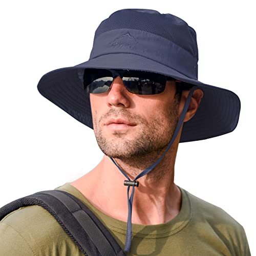 Sun Hats for Men Women Fishing Hat UPF 50+ Breathable Wide Brim Summer UV Protection Hat - color: 1pack-navy Blue