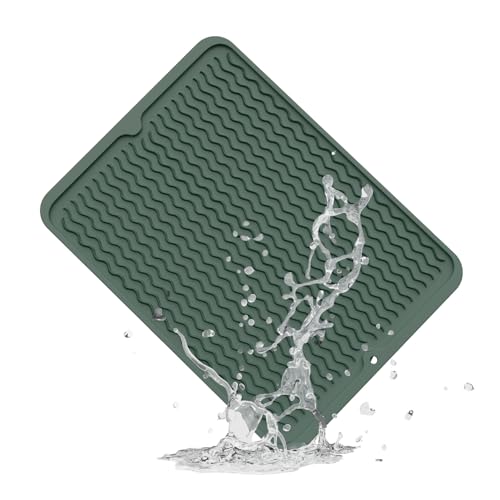 ZLR Silicone Dish Drying Mat for Kitchen Counter (12" x 16" / 307 x 405mm) - Large Fast-Dry Drainer Mat with Raised Wavy Ridges & 5mm Lip - Non-Slip, Heat Resistant 450°F, BPA-Free (Dark Green) - color: Dark Green, size: 16" x 12"