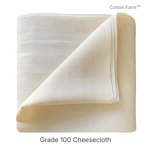 Cotton Farm Grade 100 Cheese Cloths for Straining & Cooking, 18 × 18 Inch, 100% Unbleached Cotton Cheesecloth, Butter Muslin, Finished Edge, Reusable & Pre-Washed