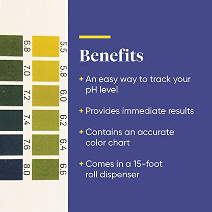 Enzymedica pH-Strips Test Strips for Women & Men - pH Testing Strips for Urine & Saliva, Tracks Body Acidity & Alkaline Levels, Fast & Accurate Color Chart - 120 Count Roll