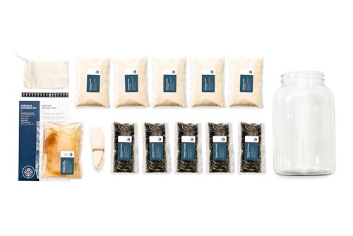 Kombucha Starter Kit - Organic SCOBY & Strong Starter Liquid. Make Delicious Kombucha at Home With Our USA Made 1 Gallon Glass Brew Jar, Temp Gauge And Custom Tea Blend (Tea And Sugar) - style: Tea and Sugar