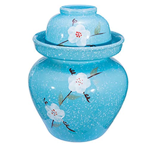 ZHOUXIAO Pickle Jar Ceramic Jar with Lid,Flower Traditional Chinese Fermentation Kit Crock with Water Seal Airlock Lid, Fermentation Jar for Kimchi,Sauerkraut,Kombucha Jar 6KG