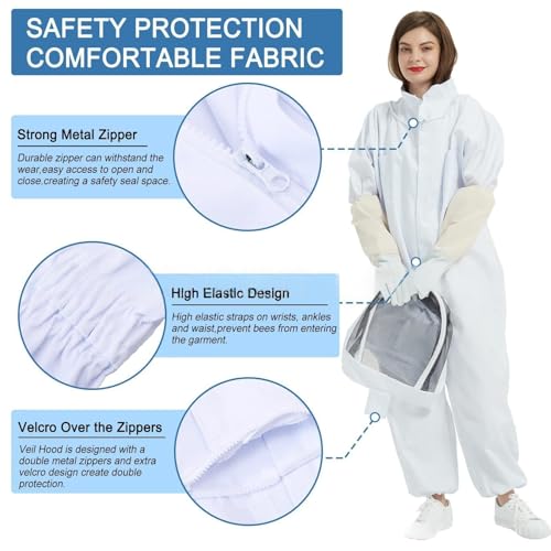 Bee Suit, Full Body Beekeeper Costume Nylon Beekeeping Protective Clothing with Ventilated for Beekeeper