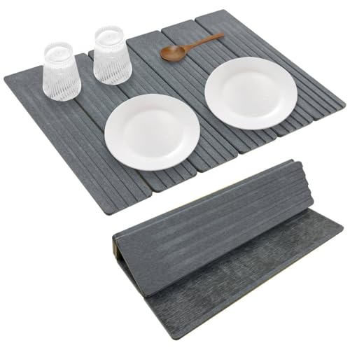 Large Stone Dish Drying Mat for Kitchen Counter, 23" × 15" Quick Dry Stone Mat, Collapsible Fast Absorbing Diatomaceous Earth Non-Slip Dish Drying Pad for Dishes & Cups (Dark Gray‌, 23" × 15") - color: Dark Gray‌