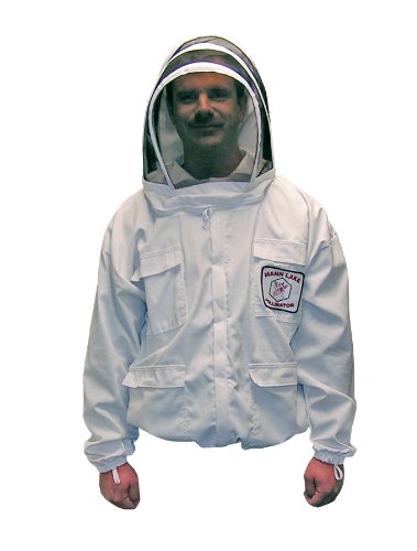 Mann Lake Beekeeping Jacket w/Collapsible Veil, Elastic Waist, Chest Pockets, Velcro Closures & Heavy-Duty Zippers - size: X-Large