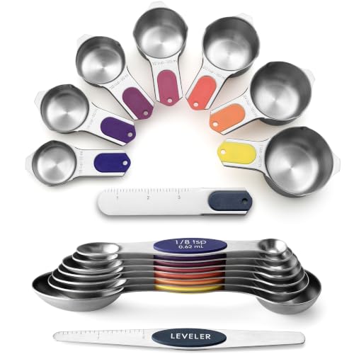 Spring Chef Magnetic Measuring Cups & Spoons Set of 15 - Mountain Sunrise | Stainless Steel, Patented, BPA Free, Strong Magnets, Heavy Duty - color: Mountain Sunrise, size: Set of 15