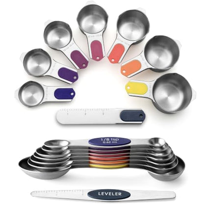 Spring Chef Magnetic Measuring Cups & Spoons Set of 15 - Mountain Sunrise | Stainless Steel, Patented, BPA Free, Strong Magnets, Heavy Duty - color: Mountain Sunrise, size: Set of 15