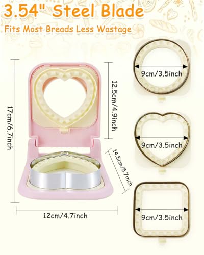 3-in-1 Uncrustable Sandwich Maker - Heart/Circle/Square Crustless Sandwich Cutter & Sealer for Kids' Lunch, Breakfast & Lunchboxes | BPA-Free Uncrustable Press, Easy Clean (3-Shape Pink) - color: 3-Shape Pink