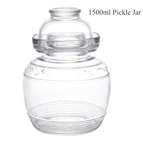 Pickle Jar, 1.5 Liter Fermentation Kimchi Jar with Water Seal Lid | Food Grade, Clear Glass, for Making Pickles Kimchi Sauerkraut and Fermenting Vegetables Relishes Fruits, Kombucha - size: 1.5L