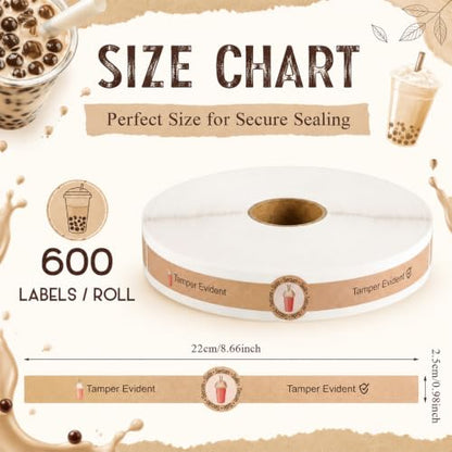 Zonon 600 Pcs Safe Secure Tamper Evident Seals for Drink Lids, Food Delivery Stickers Sealed for Freshness Labels Drink Food Coffee Milk Tea Ice Cream Seal Stickers 600 Pieces Per Roll (Kraft) - color: Kraft