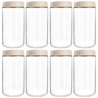 SHOWIN Overnight Oats Containers with Lids, 24oz Glass Jars with Lids 8 pcs, Apricot, Wide Mouth Mason jars for Salad, Yogurt, Snacks, Meal Prep - color: Camel, size: 24oz-8pc