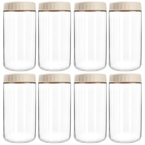 SHOWIN Overnight Oats Containers with Lids, 24oz Glass Jars with Lids 8 pcs, Apricot, Wide Mouth Mason jars for Salad, Yogurt, Snacks, Meal Prep - color: Camel, size: 24oz-8pc