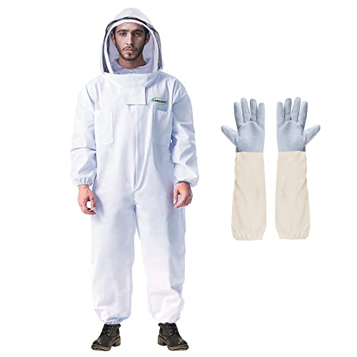 LONGADS Professional Bee Suit for Men and Women, Full Body Beekeeping Suit with Gloves & Protective Round Veil, Size XL (Fits 65-69 Inches / 5'5"-5'9") for Apiary & Backyard - size: XL for 5'7"-5'11"