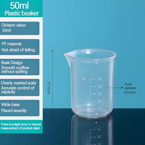 TISMART Plastic Beaker 4 Pack Measuring Cup Set | 50ml, 100ml, 250ml and 500ml, For Lab, Baking, Cooking, Mixing & Measuring, Essential Kitchen Tools