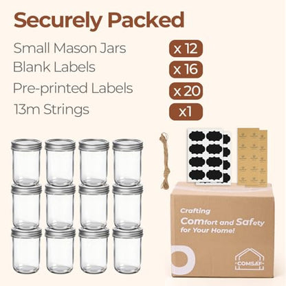 ComSaf 8 oz Mason Jars Bulk Set, 12 Pack Small Regular Mouth Jars with Lids | BPA-Free Materials, Half-Pint Portions, Small Jam, Jelly, Honey Sample, Spice Rack, DIY Candles, For Big Canning Project - size: 8oz*12 regular mough