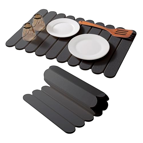 24"×16" Grey Stone Dish Drying Mats for Kitchen Counter, Large Quick Dry Collapsible Eco-Friendly Super Absorbent Diatomaceous Earth Heat-resistant Mat for Dishes Bottles Cups, Match Any Countertop - color: Dark Gray