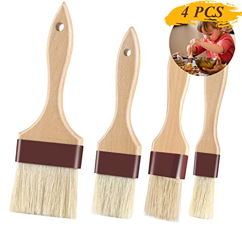 Pastry Brushes for Baking Basting Brush with Boar Bristles and Beech Hardwood Handles Culinary Oil Brush for Barbecue Butter Grill BBQ Sauce Baster Marinade Kitchen Food Cooking Brushes (1/1.5/2/3") - color: 1 inch & 1.5 inch & 2 inch & 3 inch - 4PCS