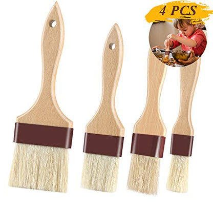 Pastry Brushes for Baking Basting Brush with Boar Bristles and Beech Hardwood Handles Culinary Oil Brush for Barbecue Butter Grill BBQ Sauce Baster Marinade Kitchen Food Cooking Brushes (1/1.5/2/3") - color: 1 inch & 1.5 inch & 2 inch & 3 inch - 4PCS