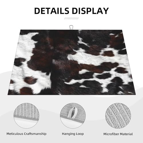 Cow Print Dish Drying Mat for Kitchen Counter 18 x 24 inch Cows Dish Drainer Rack Mats with Hanging Loop Western Cowhide Dishes Drainer Pads Animal Skin Drying Pad for Countertop - color: black brown