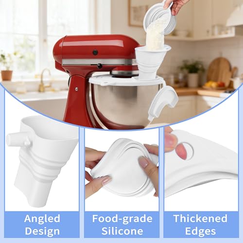 Silicone Bowl Cover with Flour Funnel for Kitchen Aid Mixer, Kitchenaid Bowl Cover for KitchenAid 4.5-5 Qt, Foldable Kitchen Funnel and Silicone Cup,Dishwasher Secure,White - color: White