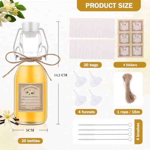 zjdbset 20Pcs 4 oz Swing Top Glass Bottles for Vanilla Extract Homemade,Flip Top Glass Bottles for Food Storage Canister for Hot Sauce Beans