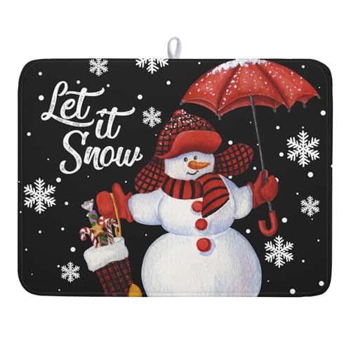 Black Snowman Dish Drying Mats for Kitchen Counter, Winter Snowflake Dish Mat Absorbent Reversible Microfiber Dish Drying Pad Christmas Kitchen Drying Mat Dish Drainer Rack Mats for Bar 18”x24” - color: Let It Snow, size: 18" x 24"